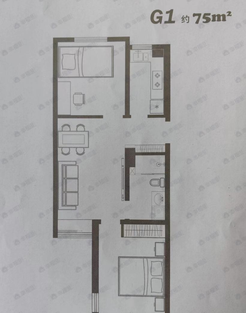 2室2厅1卫建面75平户型图