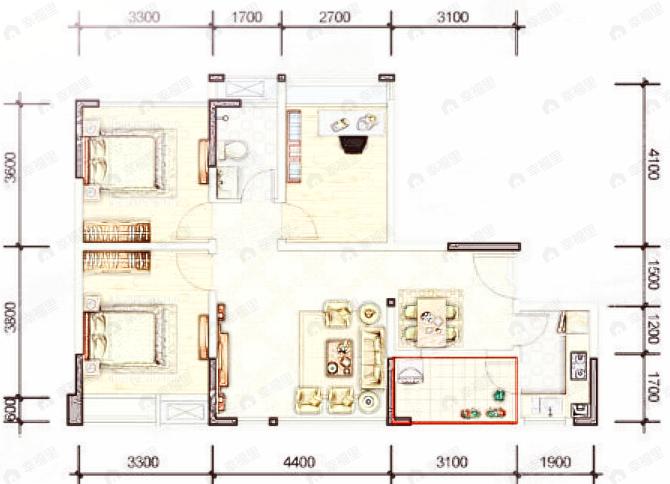 春天里3室2厅1卫户型图