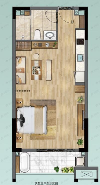 古龙山语听溪1室1厅1卫户型图