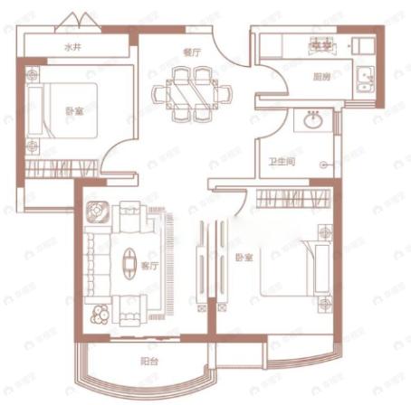 腾威城2室2厅1卫户型图