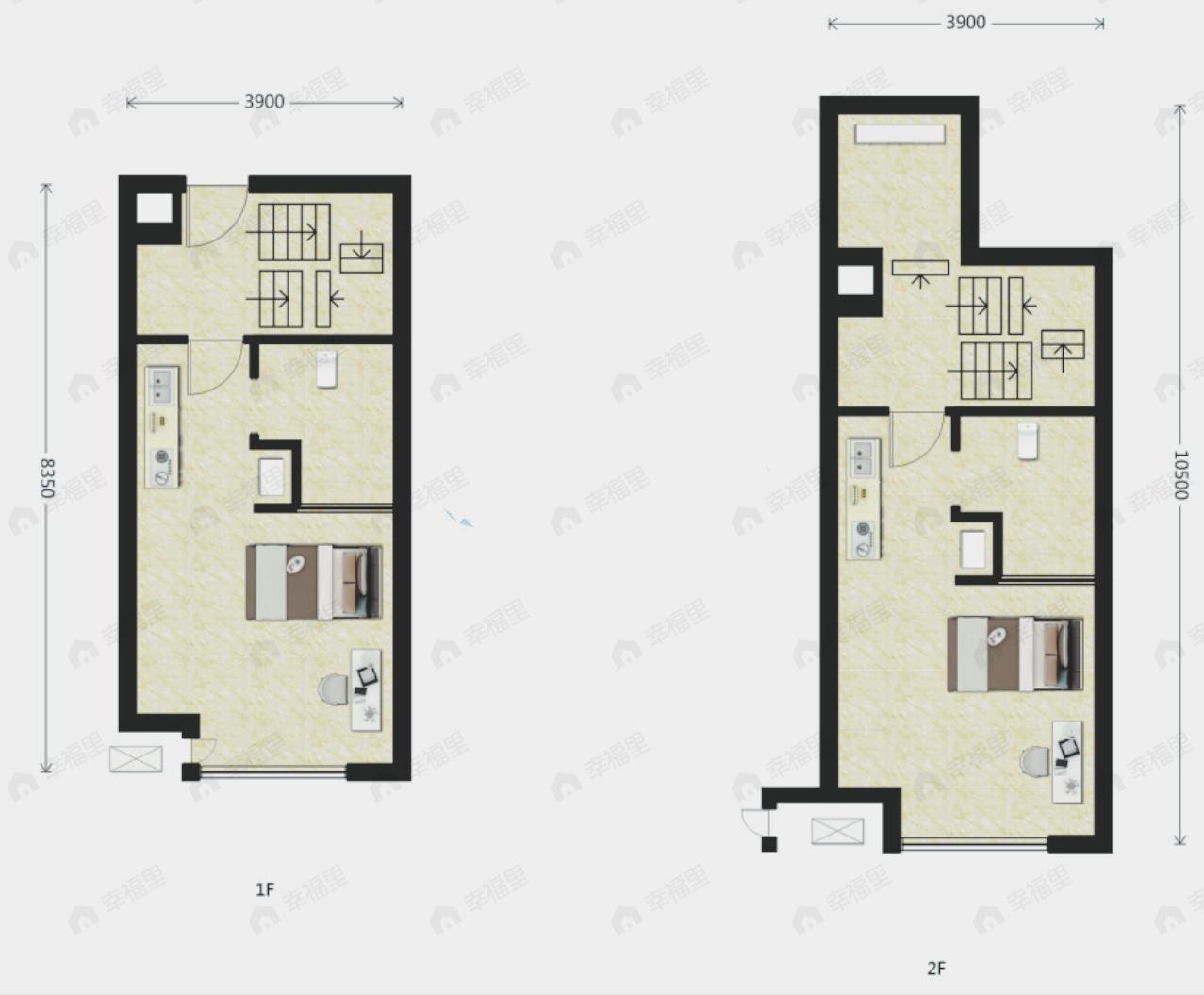 1室1厅1卫建面45m²南户型图