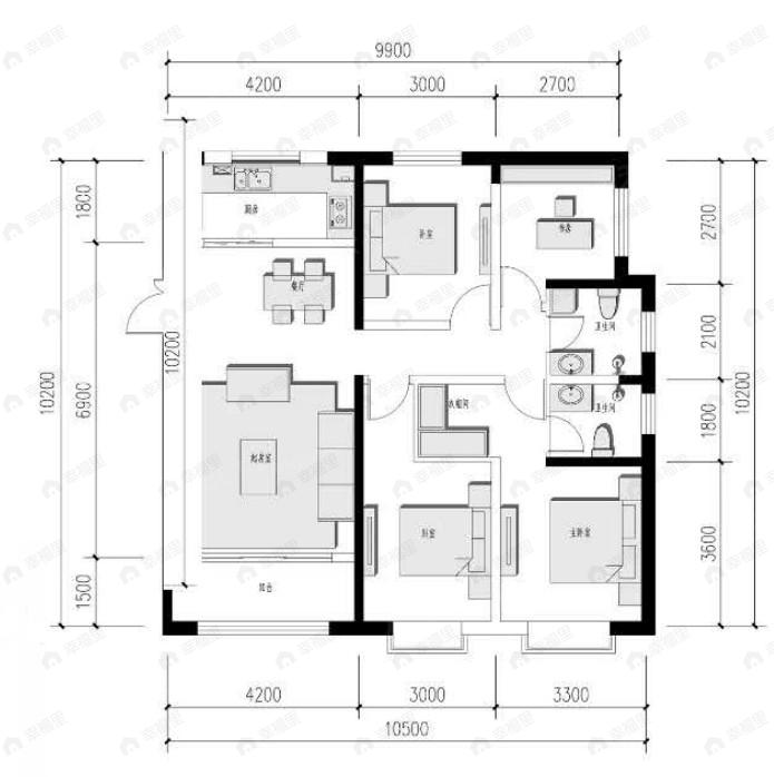 榆中栖云综合体4室2厅2卫户型图