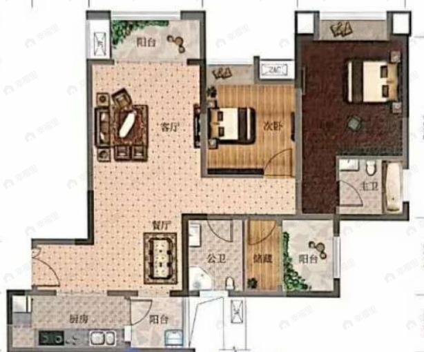 康田栖樾2室2厅2卫户型图