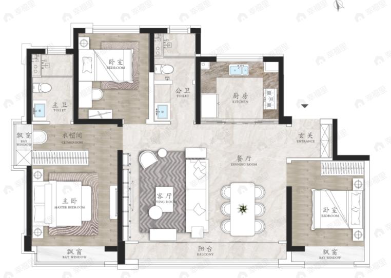中海招商十里观澜3室2厅2卫户型图