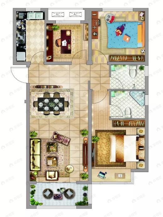 阳光城3室2厅1卫户型图