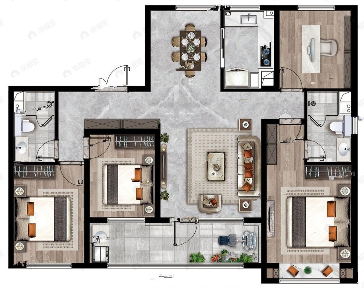 福瀛天麓湖·紫园4室2厅2卫户型图