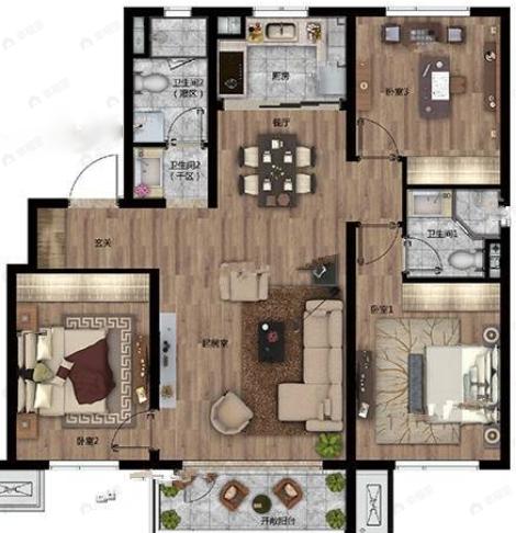 城建万科城3室2厅2卫户型图