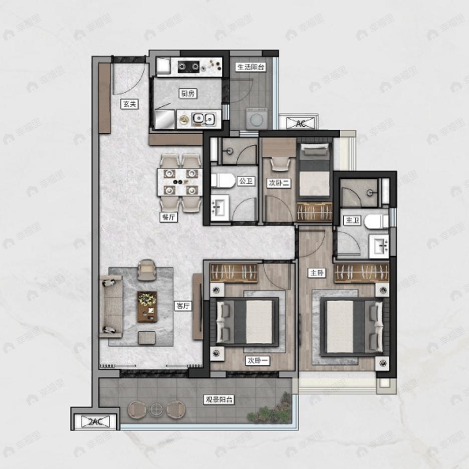 科苑壹号3室2厅2卫户型图