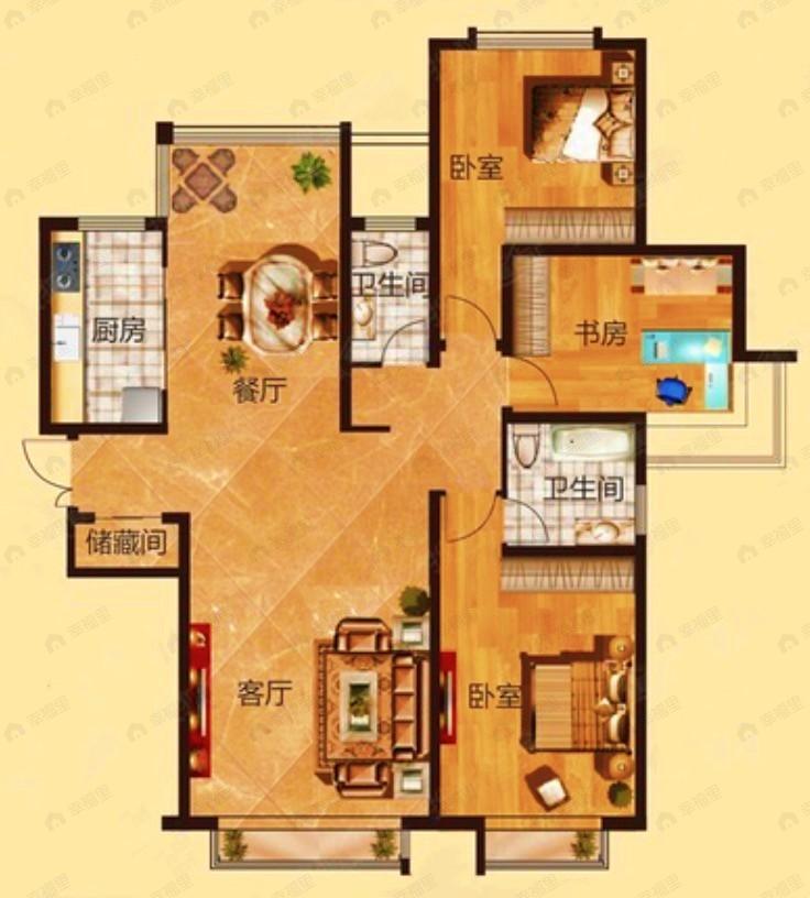 中广宜景湾尚城3室2厅2卫户型图