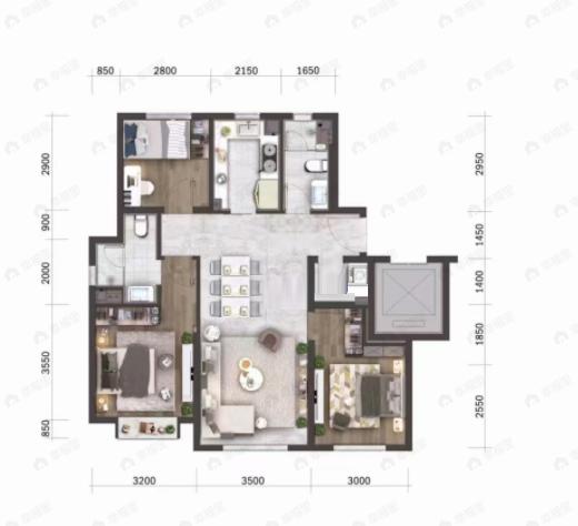海淀幸福里3室2厅2卫户型图