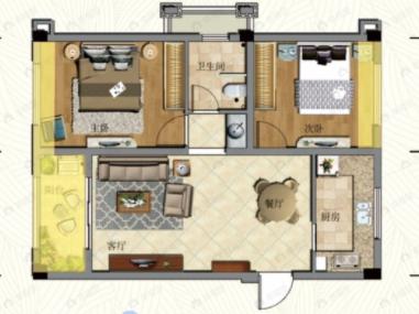 青霞山水卡伦德拉小镇2室2厅1卫户型图