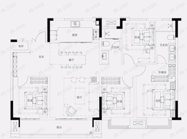 南昌旭辉中心公园里4室2厅2卫户型图