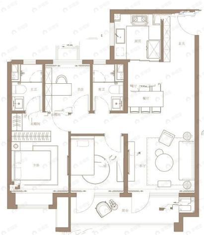 碧桂园瑞源朗悦湾3室2厅2卫户型图