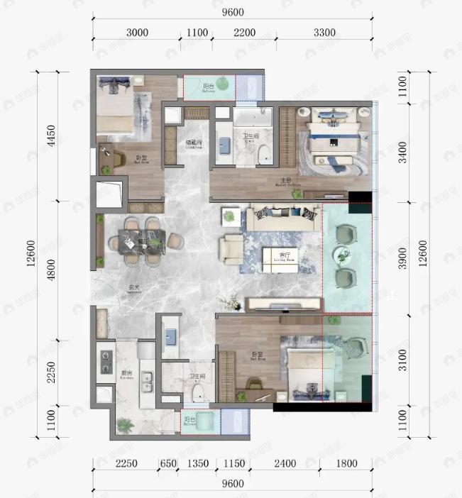 W云上3室2厅2卫户型图