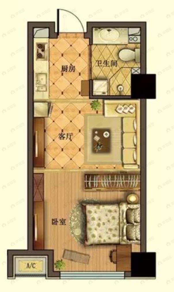 假日云鼎中心1室1厅1卫户型图