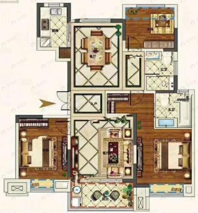 佳洲锦苑3室2厅2卫户型图