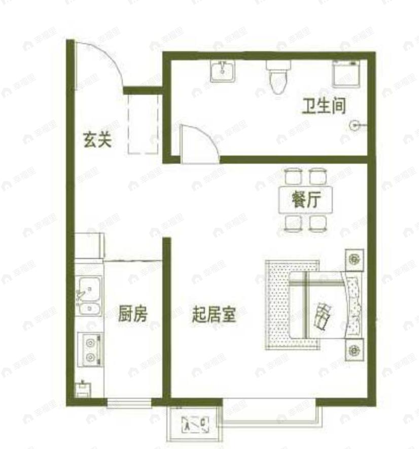 翠湖院子1室1厅1卫户型图