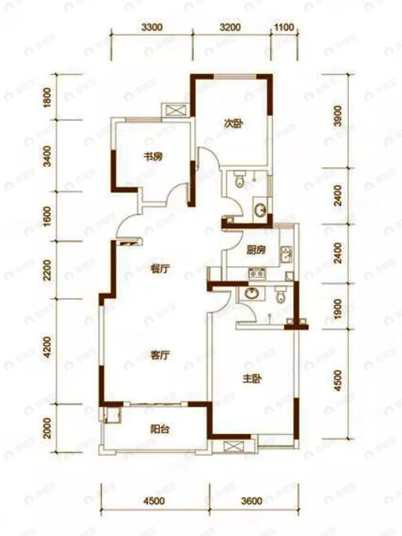 3室2厅2卫建面118平户型图