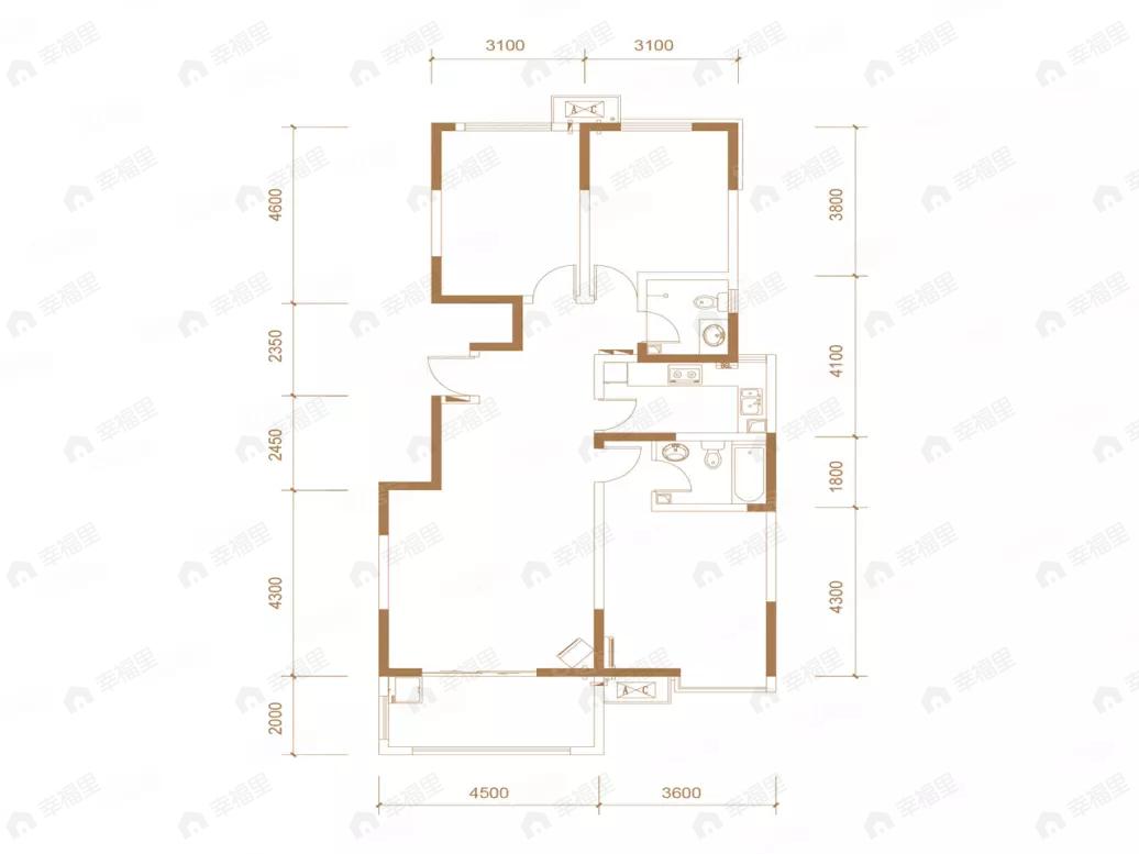 3室2厅2卫建面119平户型图