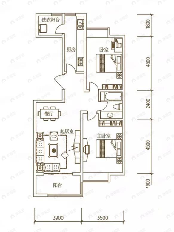 2室2厅1卫建面100平户型图