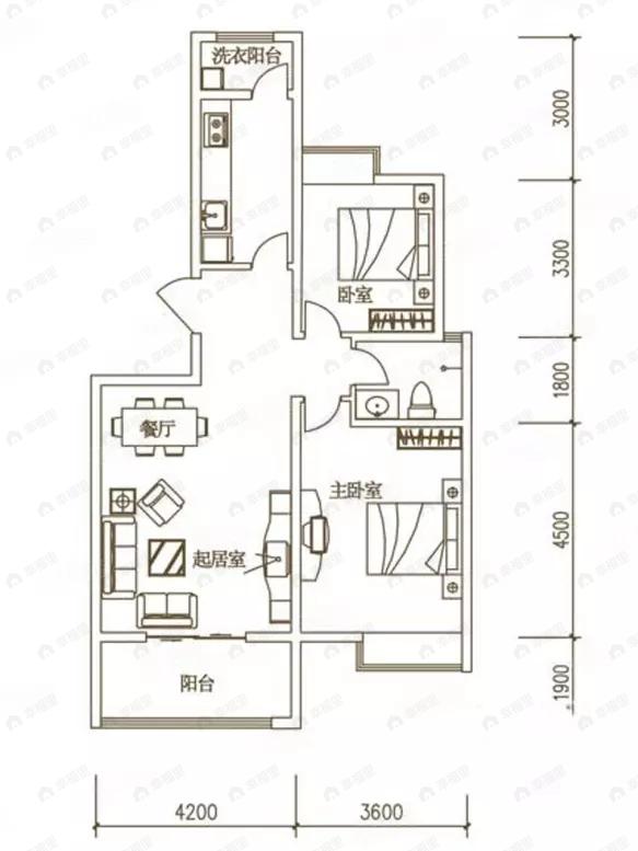 2室2厅1卫建面91平户型图