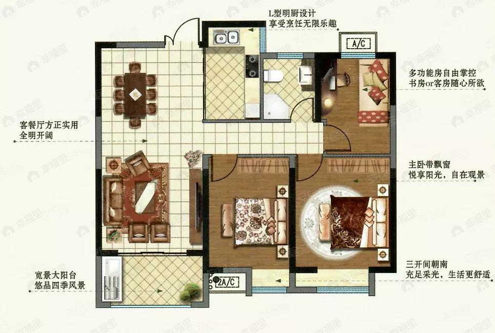 3室2厅1卫建面105平户型图