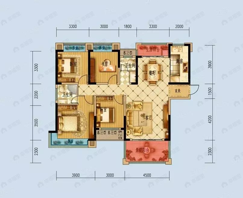 山水一城4室2厅2卫户型图