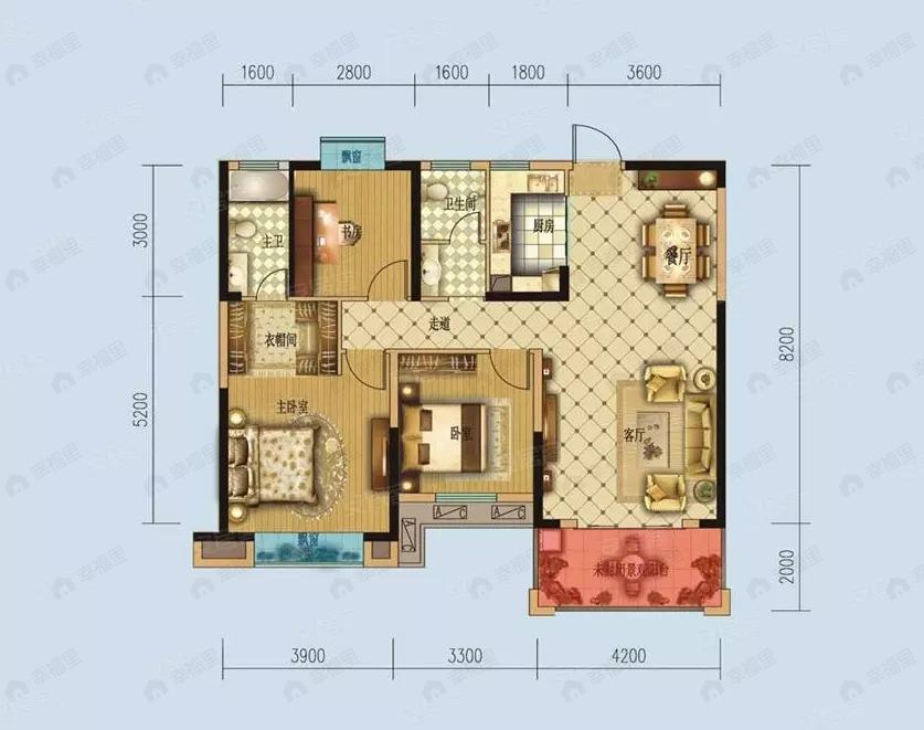 3室2厅2卫建面116平户型图