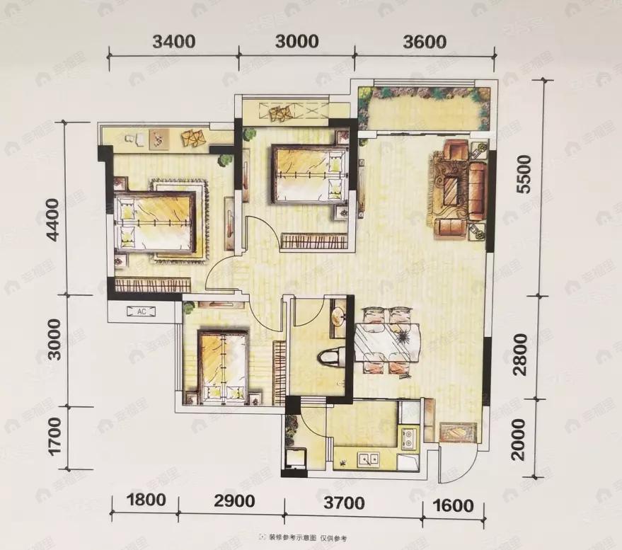 3室2厅1卫建面85平户型图