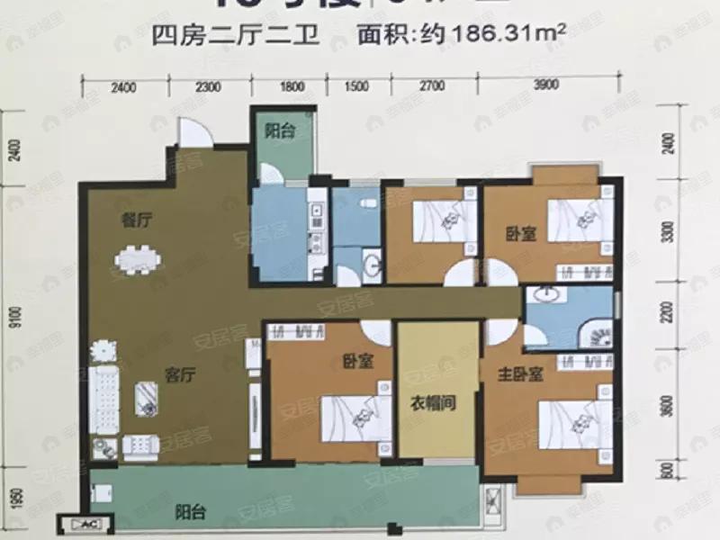 4室2厅2卫建面186平户型图
