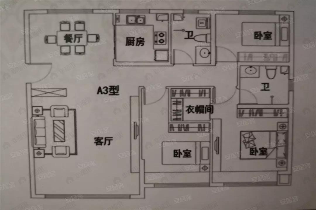 3室2厅2卫建面130平户型图