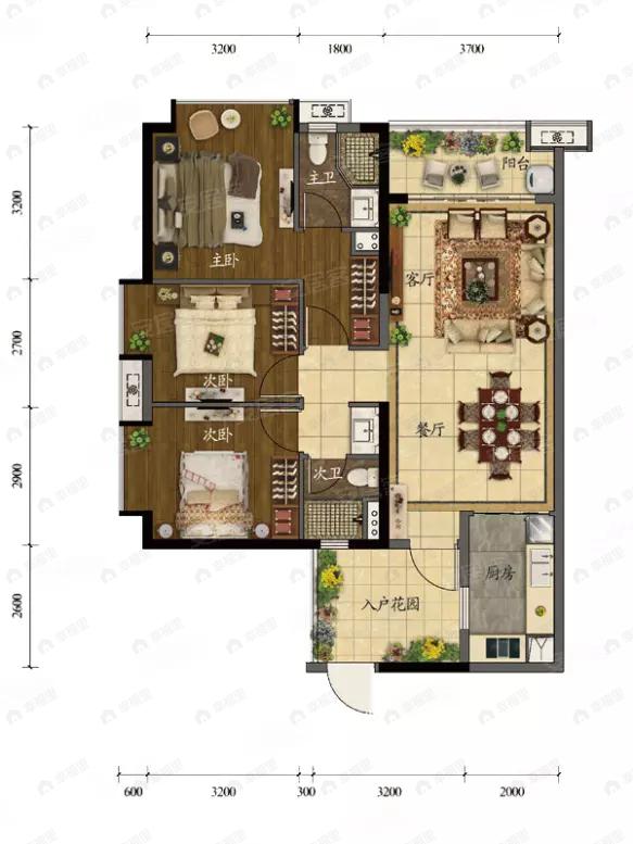 3室2厅2卫建面97平户型图