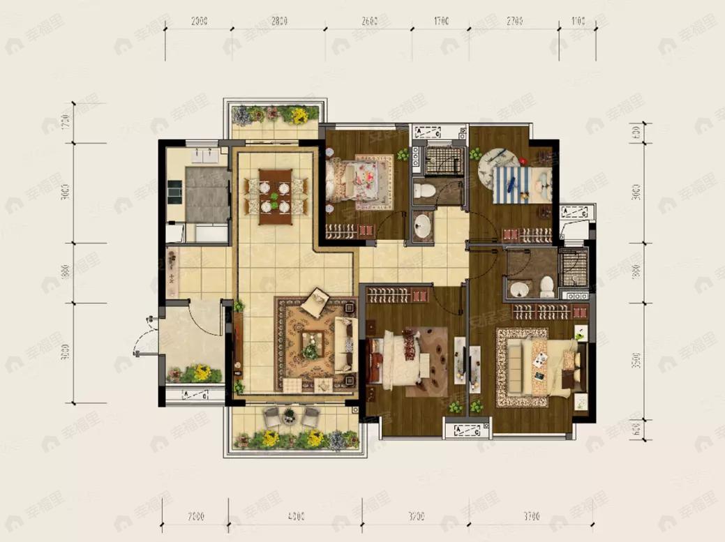 4室2厅2卫建面129平户型图