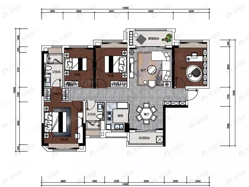 4室2厅2卫建面126平户型图