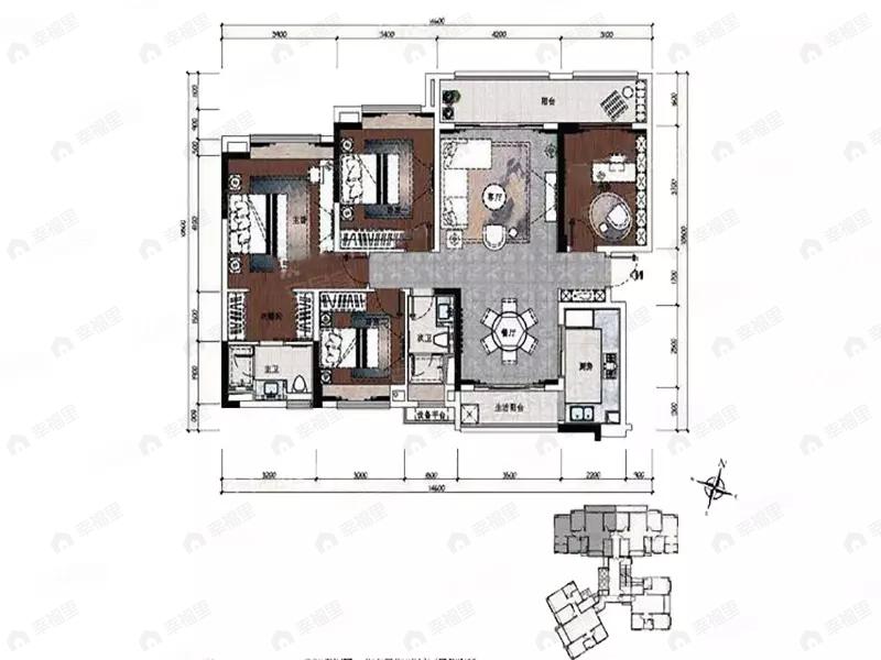 4室2厅2卫建面143平户型图