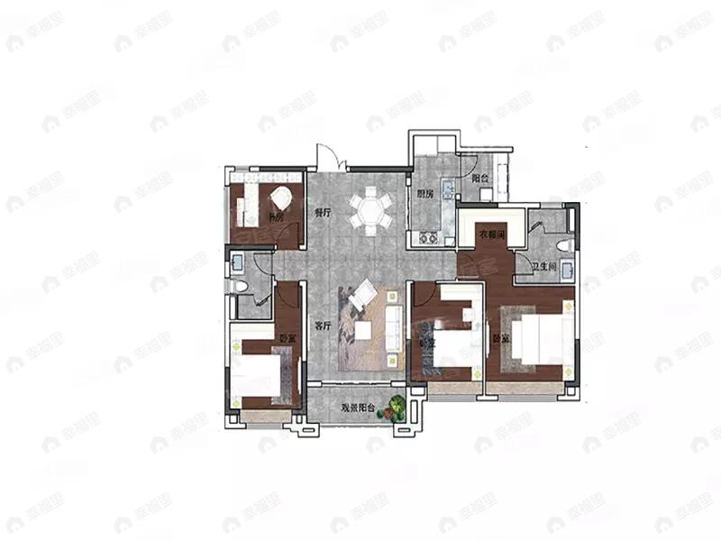 4室2厅4卫建面143平户型图