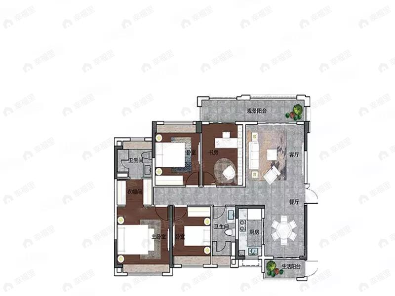 4室2厅4卫建面143平户型图