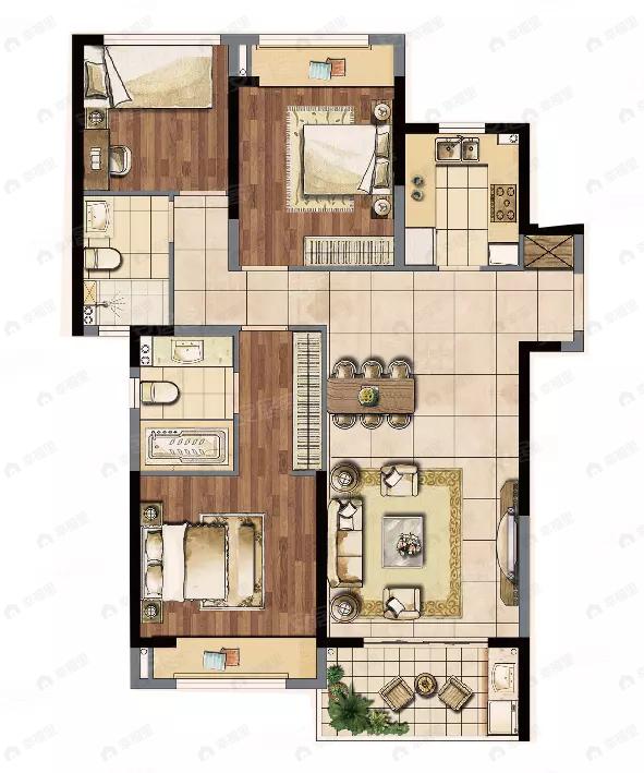 建发泱誉3室2厅2卫户型图
