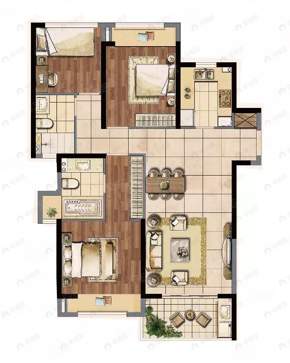 建发泱誉3室2厅2卫户型图