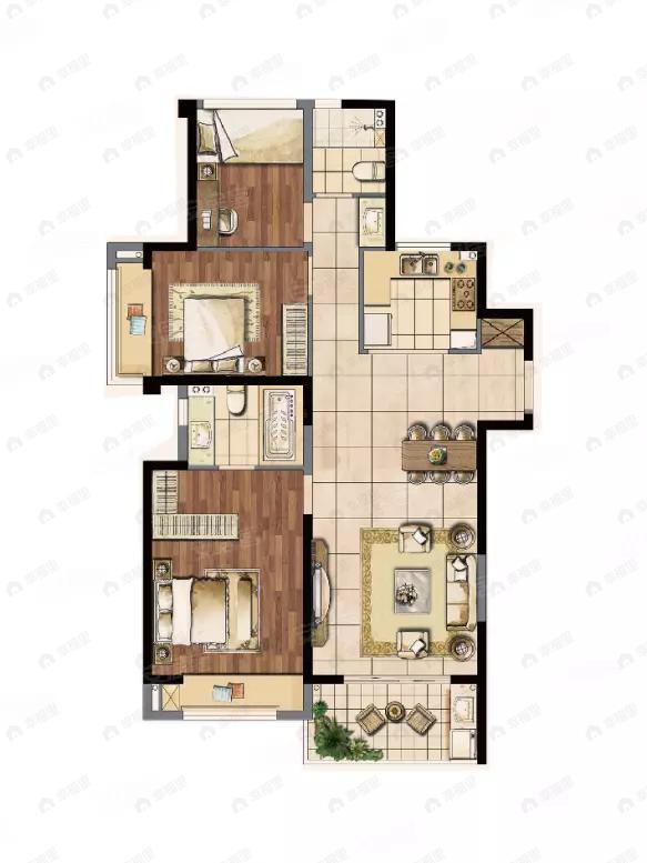 3室2厅2卫建面115平南户型图
