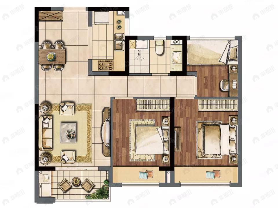 建发泱誉3室2厅1卫户型图