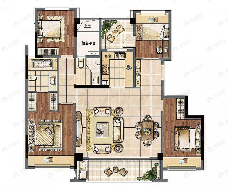 4室2厅2卫建面136平南户型图