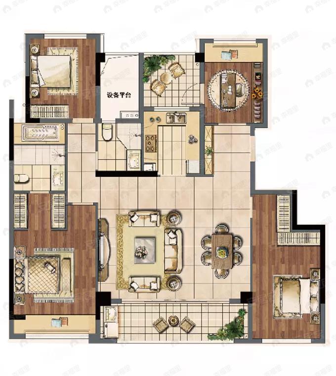 4室2厅2卫建面143平南户型图