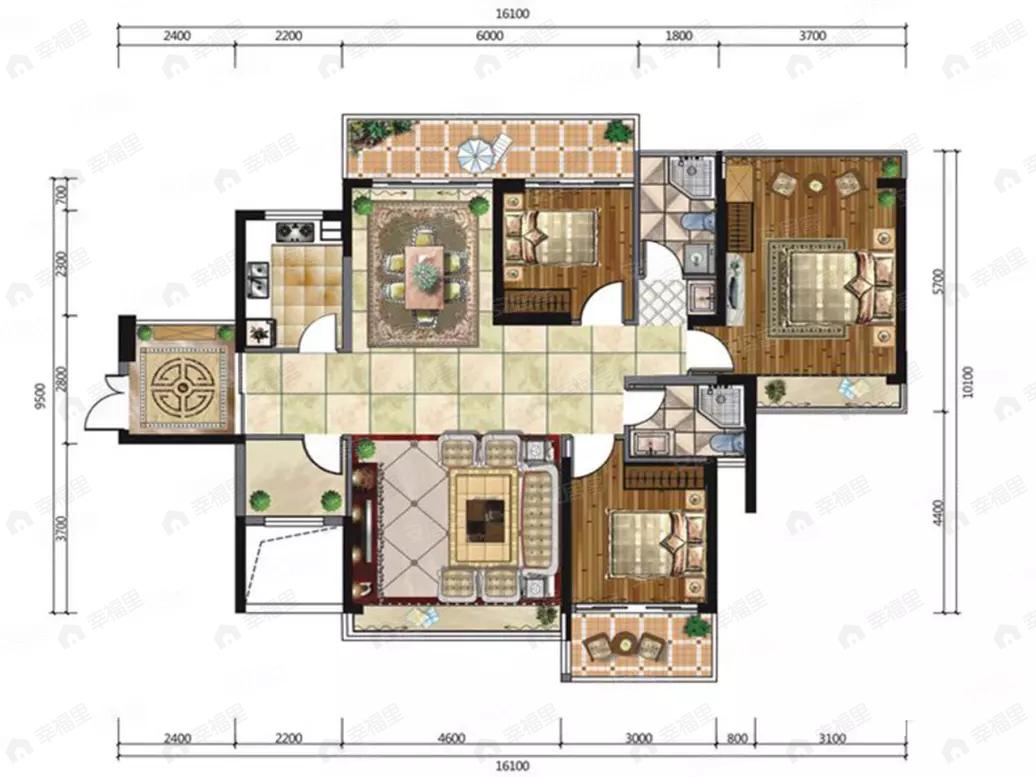 3室2厅2卫建面132平户型图