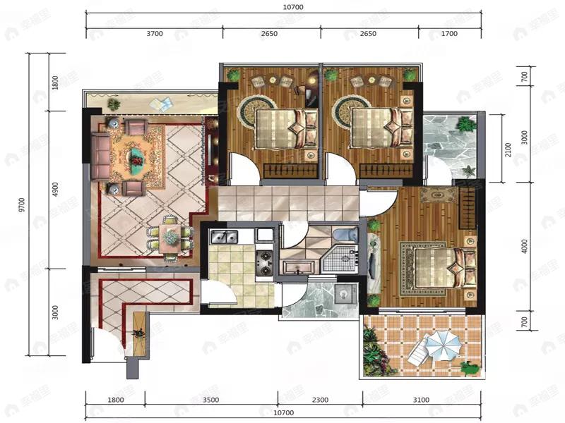 香格名苑3室2厅2卫户型图