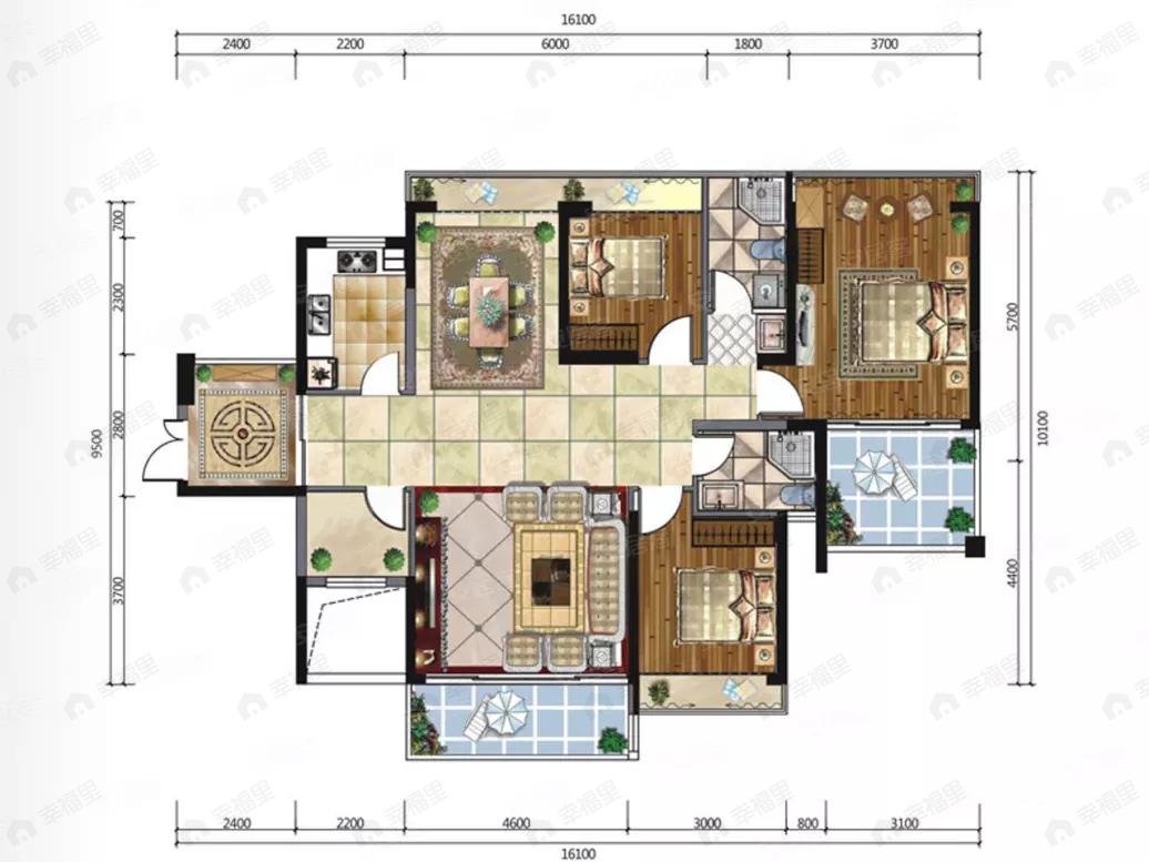4室2厅2卫建面132平户型图