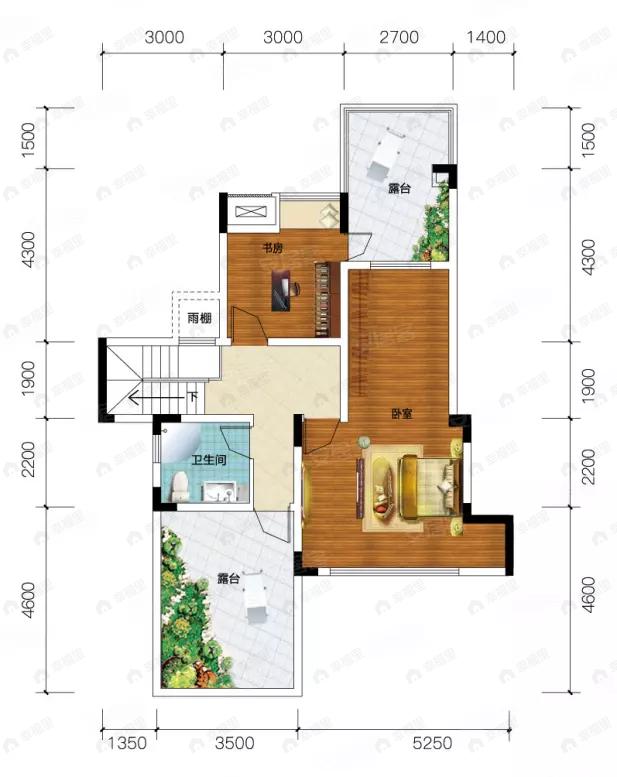 鹏润鹿山台1室2厅2卫户型图