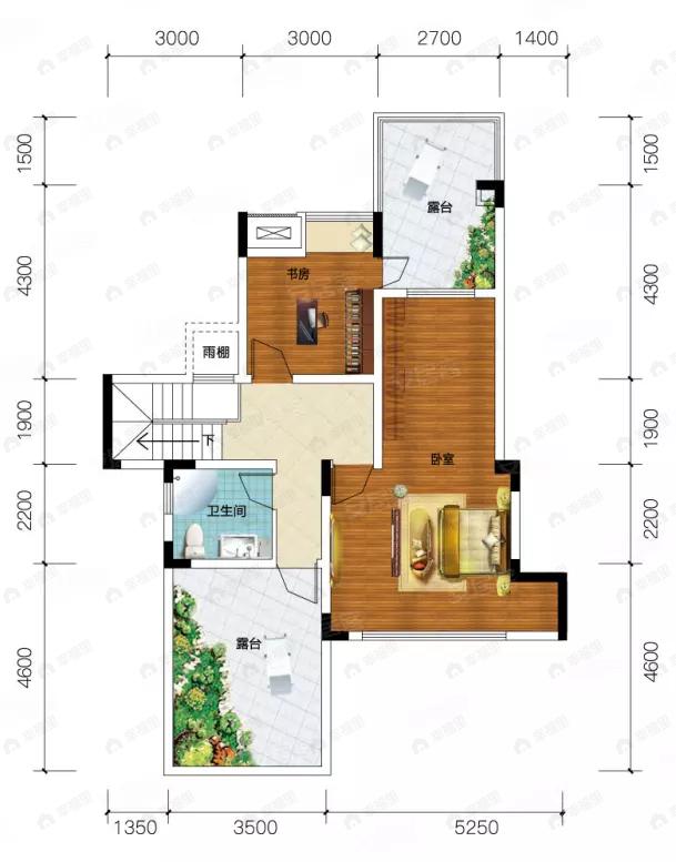 鹏润鹿山台1室2厅2卫户型图