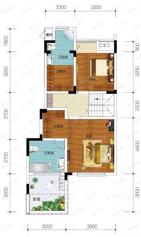 鹏润鹿山台1室2厅2卫户型图