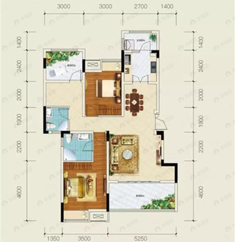 2室2厅2卫建面86平户型图